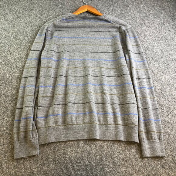 Banana Republic Sweater Mens Large Gray Blue Striped 100% Merino Wool Casual - Picture 7 of 8